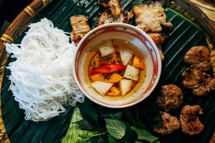 Vietnamese food - Pho, banh mi and iced coffee with condensed milk